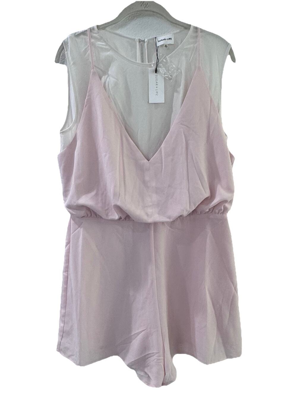 New Sugar Lips Drapey Pale Pink Overlay Womens Romper Sz M